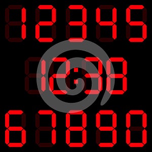 Digital clock with red digits, symbol for time or date