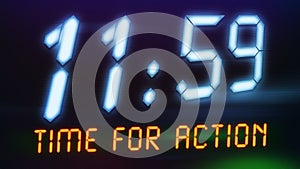 a digital clock with text time for action