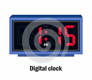 Digital clock time. 01.15, P.M vector