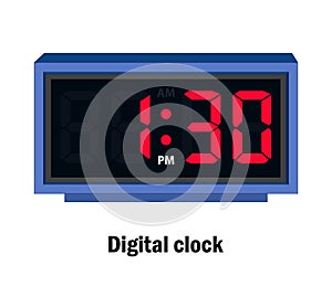 Digital clock time. 01.30, P.M vector