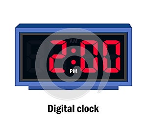 Digital clock time. 02.00, P.M vector