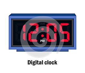 Digital clock time. 12.05, P.M vector