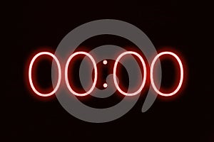 Digital clock timer stopwatch display showing 0 zero seconds. Emergency, stress, out of time concept. photo