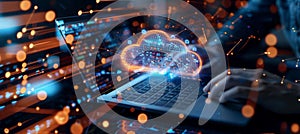 Digital Cloud, Binary Code, and Network Connections Cloud Computing and Data Security Concept