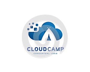 Digital cloud bootcamp logo, camp workshop server cloud logo icon template