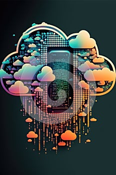 Digital cloud and computer circuit board on green background, created using generative ai technology