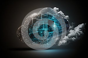 Digital cloud with computer circuit board on grey background, created using generative ai technology
