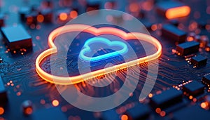 Digital cloud computing architecture concept, data storage processing, network transmission. Cloud computing icon, circuit board