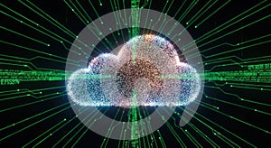 Digital cloud computing concept abstract network data flow technology digital art data transfer information storage connectivity