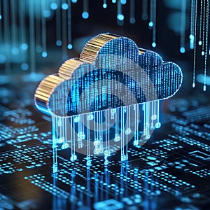 Digital cloud computing concept with binary code and data streams