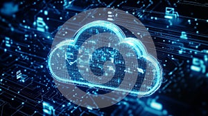 Digital Cloud Computing Concept with Data Flow and Connectivity