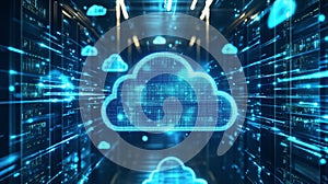 Digital Cloud Computing Concept with Data Flow in Modern Network