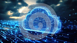 Digital Cloud Computing Concept with Data Streams and Binary Code