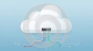 Digital cloud computing concept with data transfer and connectivity symbolizing information storage and access