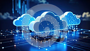 Digital cloud computing concept with data transfer and network connections