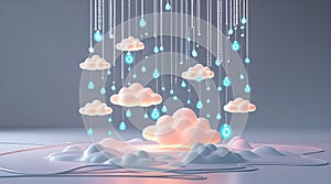 Digital cloud computing concept with data transfer and network connections, representing modern technology infrastructure