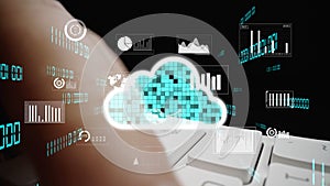 Digital cloud computing concept with data visualization, graphs, charts, and analytics representing technology and