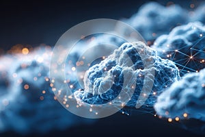 Blockchain cloud computing concept with digital network and glowing nodes