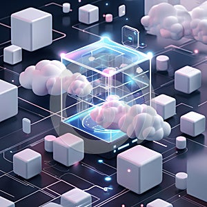 Digital Cloud Computing Concept with Futuristic Technology Visuals