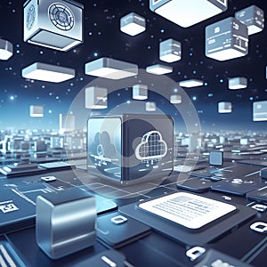 Digital Cloud Computing Concept with Futuristic Technology Visuals