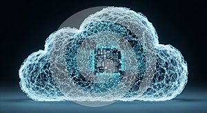 Digital Cloud Computing Concept with Glowing Circuitry and CPU technology data