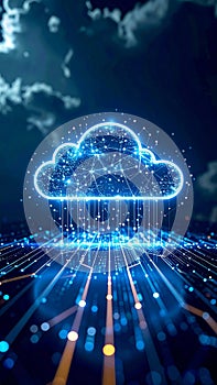 Digital cloud computing concept with glowing network connections and data transfer