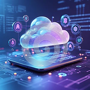 Digital Cloud Computing Concept with Smartphone and Circuitry technology data