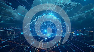 Digital Cloud Computing Cyber Security, Digital Data Network Protection, Future Technology Digital Data Network Connection