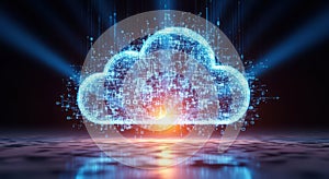 Digital cloud computing data center technology concept futuristic glowing network abstract background