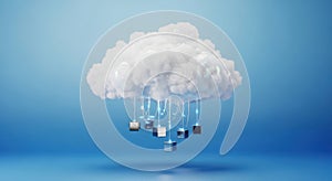 Digital cloud computing data storage concept with abstract cubes falling from sky