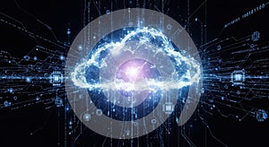 Digital cloud computing data transfer futuristic technology network data flow information technology