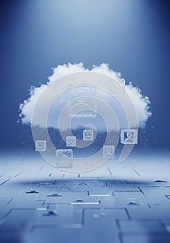 Digital Cloud Computing With Human Icon Data Upload To Network