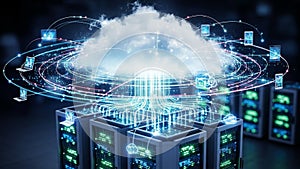Digital Cloud Computing Network Connecting Servers and Devices with Data Streams data center