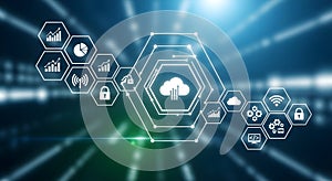 Digital Cloud Computing Network with Data Analytics and Security Icons image photo