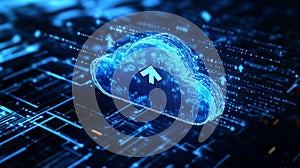 Digital Cloud Computing Network Data Upload Technology Abstract blue grid dots flow cyber lines