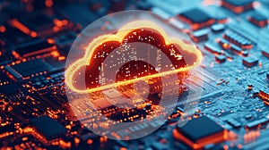 Digital Cloud Computing Network Technology Abstract Background Orange Glow Circuit Board 3d web data server