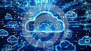 Digital Cloud Computing Network Technology Abstract Blue Data Server web online global future modern system