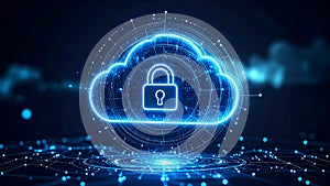 Digital cloud computing security concept with padlock icon, data protection