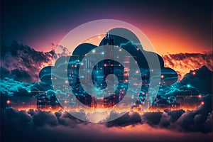 Digital cloud computing on smart city technology concept. generative ai