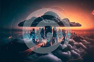 Digital cloud computing on smart city technology concept. generative ai