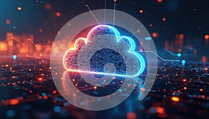 Digital cloud computing technology concept. Abstract background data flow transfer, binary code, processing, cyber security, data