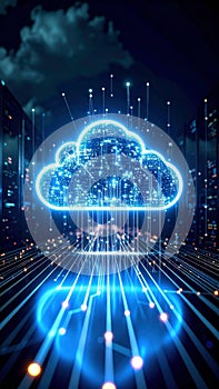 Digital Cloud Computing Technology with Data Transfer in Futuristic Server Room