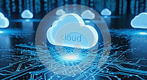 Digital cloud computing technology futuristic data storage network abstract blue glowing network