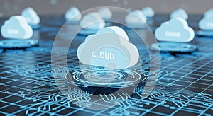 Digital cloud computing technology futuristic network data storage abstract network technology concept