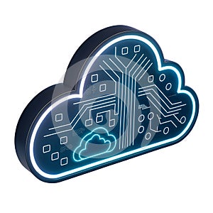 Digital cloud computing technology network with glowing circuit lines.