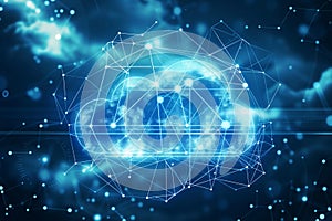 Digital cloud connection with networking structure. High tech computing and information technology. Data analysis and