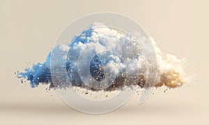 A digital cloud floating in the air, blending technology and natural elements. Cloud computing concept