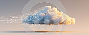 A digital cloud floating in the air, blending technology and natural elements. Cloud computing concept