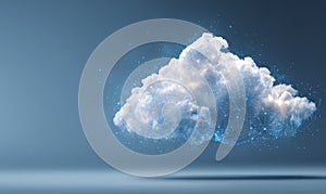 A digital cloud floating in the air, blending technology and natural elements. Cloud computing concept