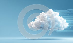 A digital cloud floating in the air, blending technology and natural elements. Cloud computing concept
